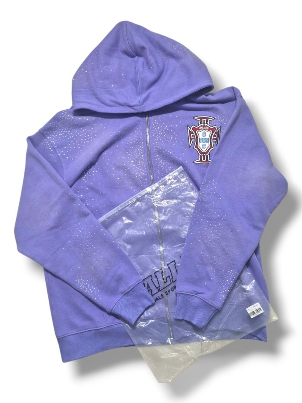 NWT Valley Dreams Purple Rhinestone Portugal Hoodie Size Medium Large